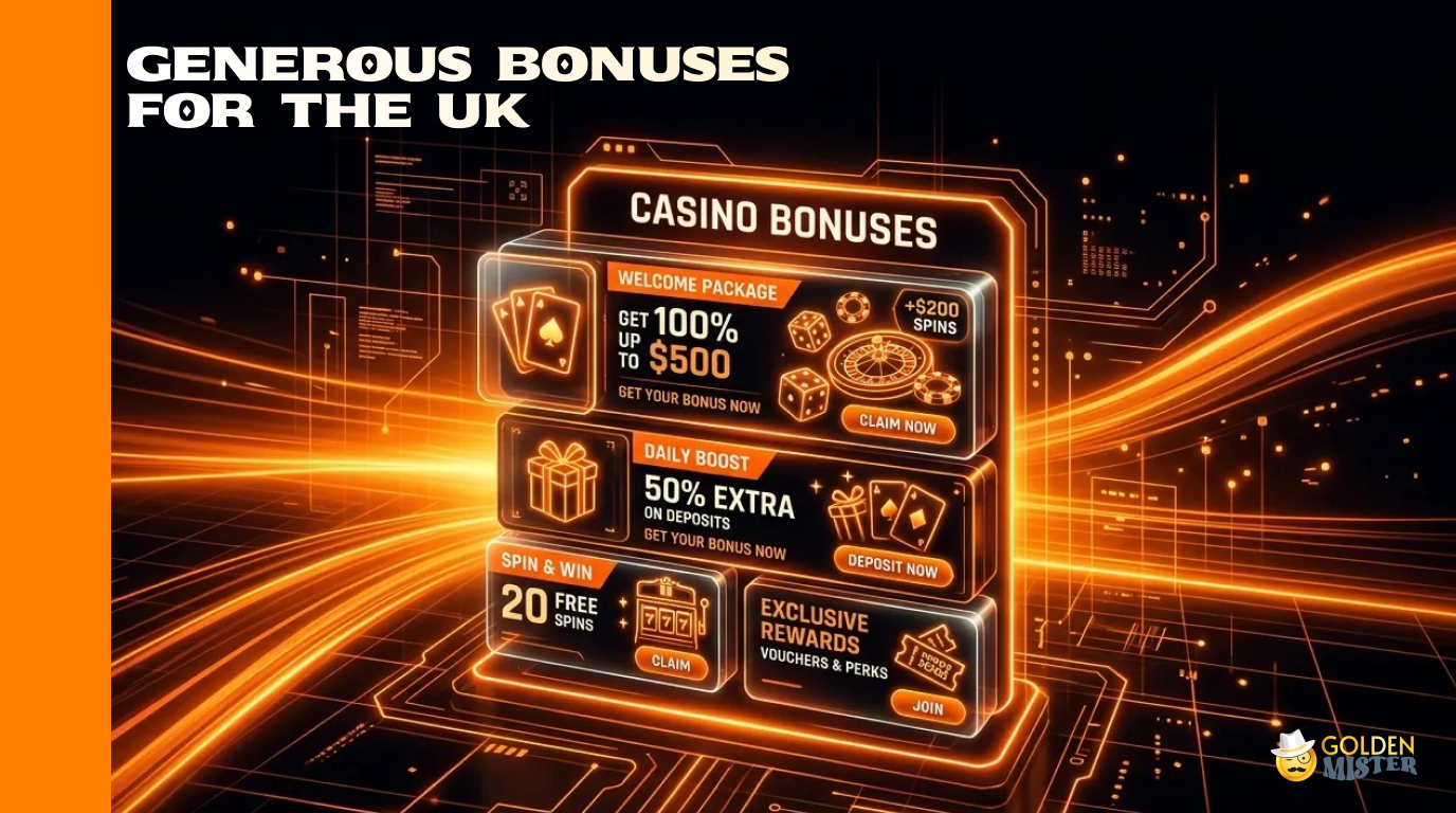 Golden Mister UK Casino offers a multitude of generous bonuses